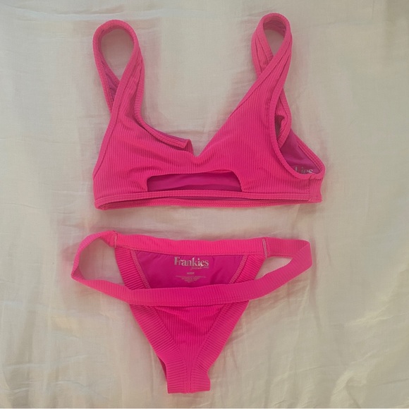 Frankie’s Bikinis Cole Scoop Cut Out Top and Bottoms Pink Size Medium - Picture 2 of 3